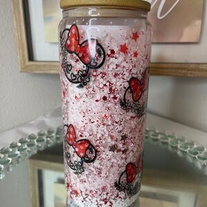 Red and White Decorative Jar with Bow Design glass Tumblr